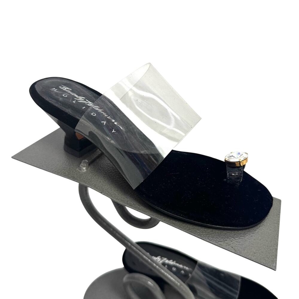 Vintage Beverly Feldman Holiday Black Clear Strap Kitten Heels Size 35.5 US 5.5